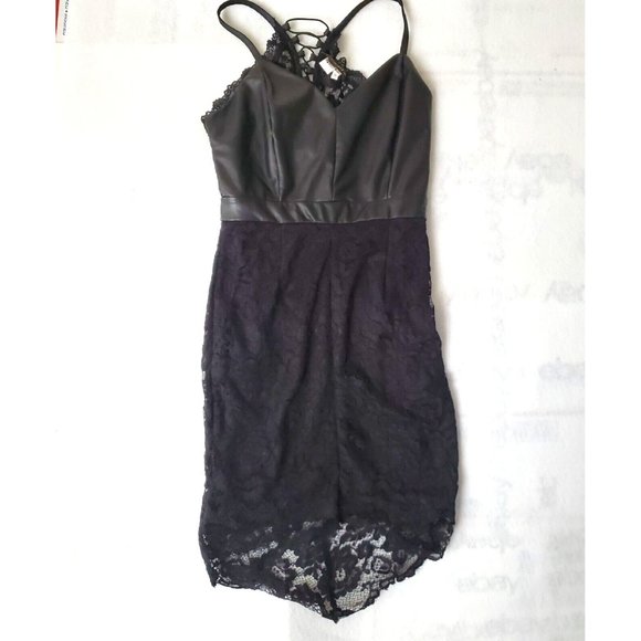 NIKIBIKI Midnight Black Lace Faux Leather Dress Small - Picture 13 of 13